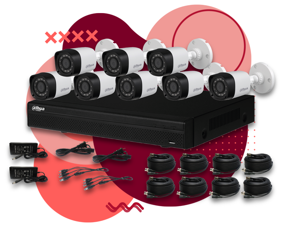 Dahua cctv surveillance hardware including DVR, suriveillance cameras and cables